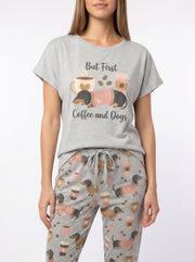 But First Coffee & Dogs Dachshund Print Soft Knit Pajama Set for Women
