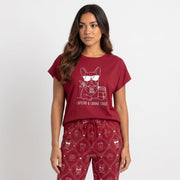Cute Dog Mom Soft Knit Pajama Set with French Bulldog Graphic Tee and Jogger Pants for Women