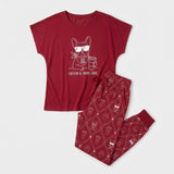 Cute Dog Mom Soft Knit Pajama Set — French Bulldog Graphic Tee & AOP Jogger Pants for Women