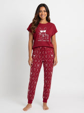 Cute Dog Mom Soft Knit Pajama Set with French Bulldog Graphic Tee and Jogger Pants for Women