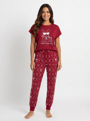 Cute Dog Mom Soft Knit Pajama Set with French Bulldog Graphic Tee and Jogger Pants for Women