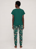 Women's dachshund wine knit pajama set, forest green AOP jogger and graphic tee, I Do What I Want print