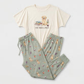 Study Breaks & Merlot Golden Retriever Knit Pajama Set for Women — Cozy Dog Mom Sleepwear