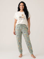 Study Breaks & Merlot Golden Retriever Knit Pajama Set for Women