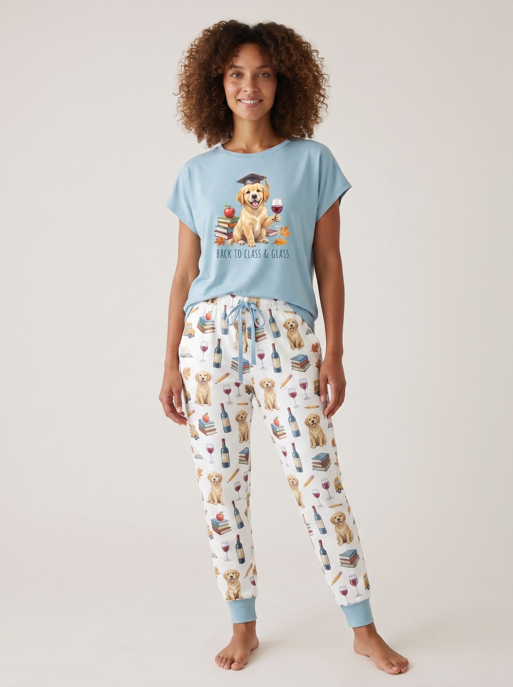 Back to Class & Glass Golden Retriever Knit Pajama Set for Women