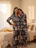 Silky Satin Long-Sleeved Women's Pajama Set In Halloween Mahjong