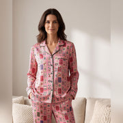 Silky Satin Long-Sleeved Women's Pajama Set in Mahjong