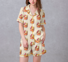 Fruit Cooktail Orange Satin Pajama Set