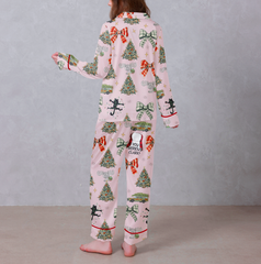 Merry Christmas Light Pink Satin Pajama Set