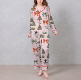 Merry Christmas Light Pink Satin Pajama Set