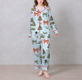 Merry Christmas Light Blue Satin Pajama Set