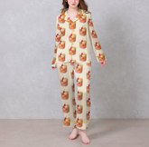 Fruit Cooktail Orange Satin Pajama Set