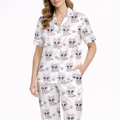Dragon Cute White Silky Satin Pajama Set for Women