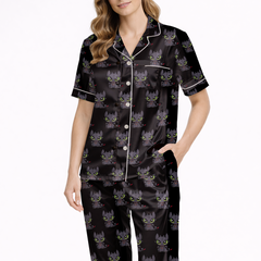 Dragon Cute Black Silky Satin Pajama Set for Women