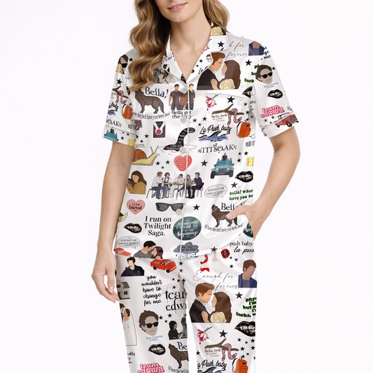 women twilight silky satin pajama set front view