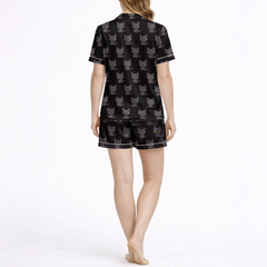 Dragon Cute Black Silky Satin Pajama Set for Women