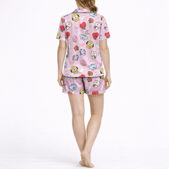 Cute Cartoon Print Silky Satin Pajama Set for Women