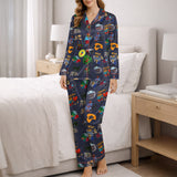 Tropical Rhythm Dreams: Women's Classic Button Down Pajama Set - Long Knit