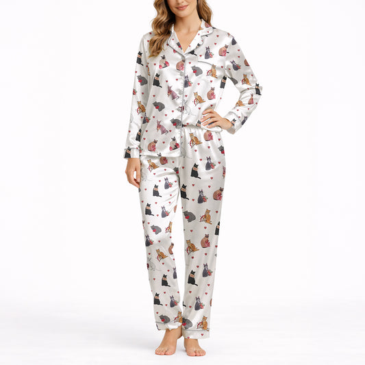 Women's Classic Button Down Pajama Set - Long | Purrfectly Loved Cats
