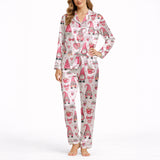 Sweet Dreams: Women's Classic Button Down Pajama Set - Long with Gnome Print