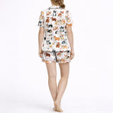 Women's Short Sleeve Button Down Top Pajama Set - Corgi Dog Print