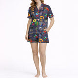 Tropical Rhythm Dreams: Women's Classic Button Down Pajama Set - Short Knit
