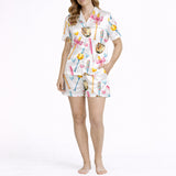 Women's Classic Button Down Short Pajama Set - Sporty Hearts Print