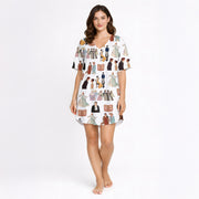 Women's Nightgown - V-Neck Short Sleeve: Regency Romance Knit Sleep Dress