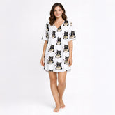 Women's pajama set featuring an all-over print of cute black cats eating ramen noodles, perfect for cat lovers and foodies.