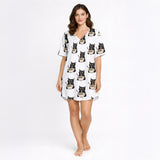 Women's pajama set featuring an all-over print of cute black cats eating ramen noodles, perfect for cat lovers and foodies.