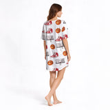 Women's Nightgown - V-Neck Short Sleeve - Hoops & Dreams Print