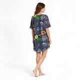 Tropical Rhythm Dreams: Women's Nightgown - V-Neck Short Sleeve Knit