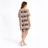 Women's Nightgown - V-Neck Short Sleeve - Festive Christmas Chickens