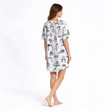 Women's Nightgown - V-Neck Short Sleeve | Bridal Bliss Doodles