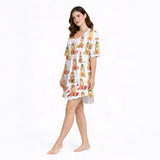 Women's Nightgown - V-Neck Short Sleeve with Golden Retriever Print