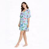 Women's Nightgown - V-Neck Short Sleeve: Whimsical Eastern Charm