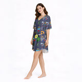 Tropical Rhythm Dreams: Women's Nightgown - V-Neck Short Sleeve Knit