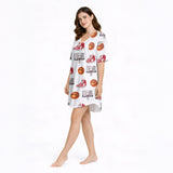 Women's Nightgown - V-Neck Short Sleeve - Hoops & Dreams Print