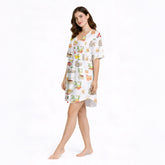 Women's Nightgown - V-Neck Short Sleeve Knit Italian Print