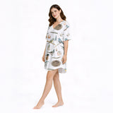 Women's Nightgown - V-Neck Short Sleeve KNIT - Birdsong Dreams Print