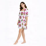 Women's Nightgown - V-Neck Short Sleeve Knit Pickle Print
