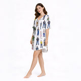Retro Style Squad Women's Nightgown - V-Neck Short Sleeve Knit