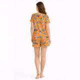 Whimsical Sardine Print Women's short sleeve pajama set with KNIT