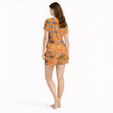 Whimsical Sardine Print Women's short sleeve pajama set with KNIT