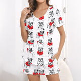 Women's Short Sleeve Pajama Set with Shorts - Cozy Bulldog Print