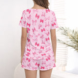 Sweet Bow Dreams Women's Short Sleeve Pajama Set with Shorts_3D