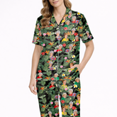 Women’s Silky Satin Pajama Set – Retro Tropical Diva Print