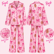 Pinkmas Gingerbread & Bow Satin Pajama Set | IBUYTERO