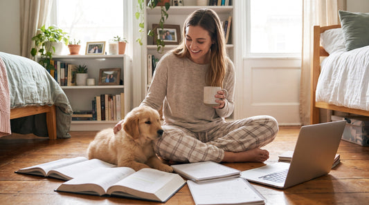 Woman wearing cozy 2-piece pajama set for back to school gift summer lounging