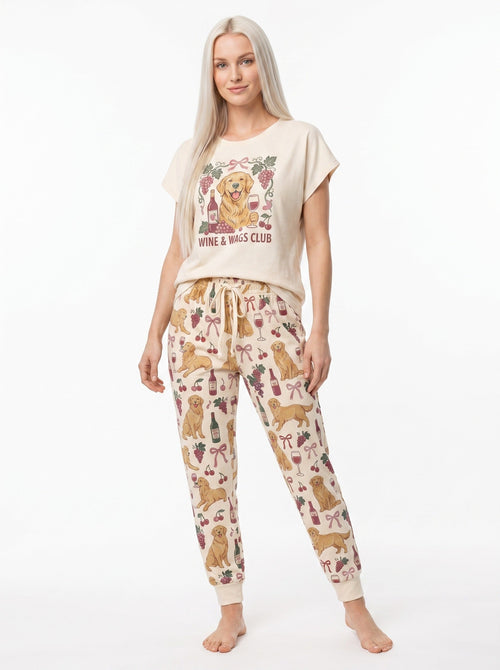 Loungewear collection - woman wearing cream soft knit pajama set